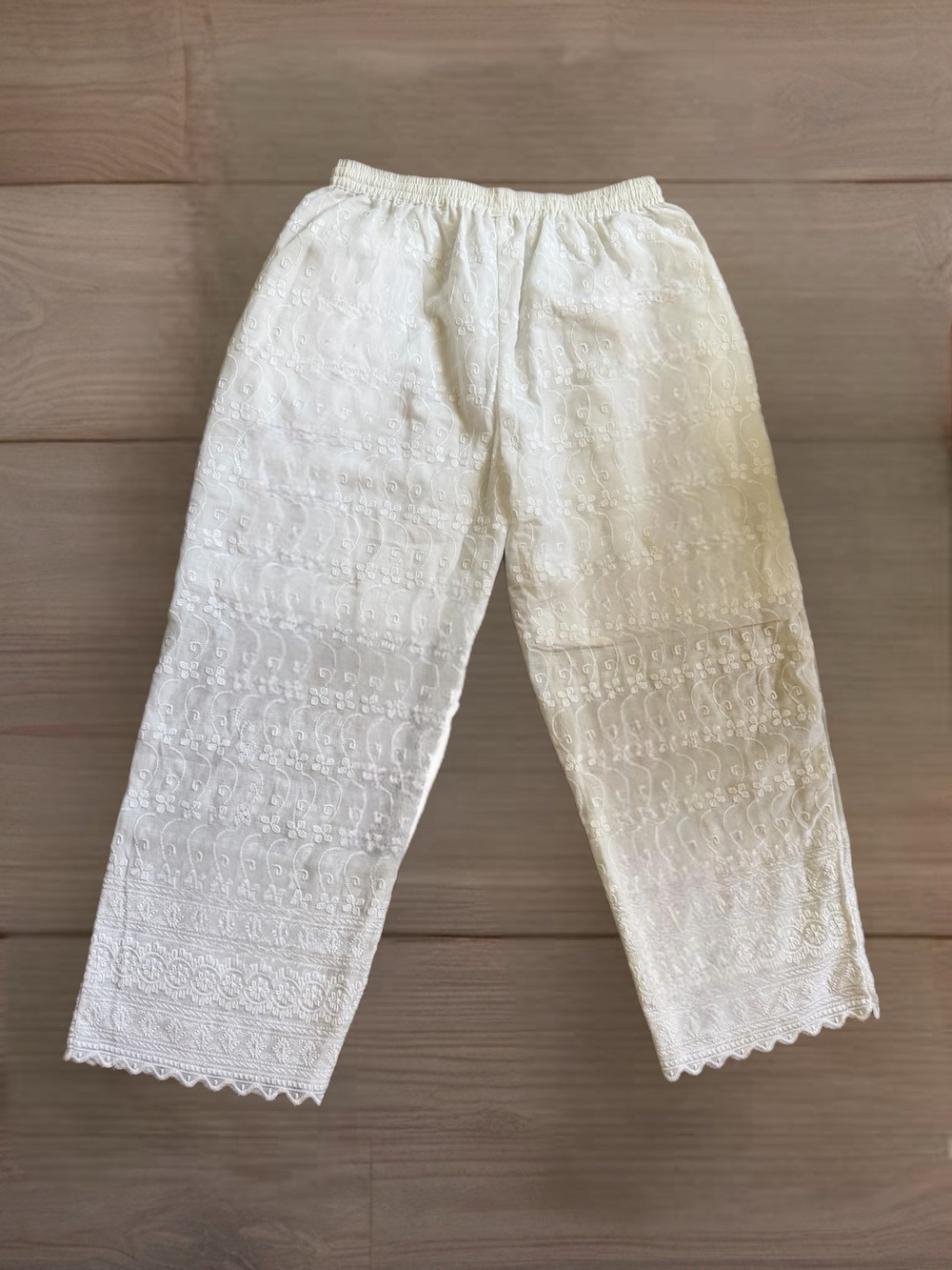 Women's White Embroidered Cotton Capris - Picture 3 of 5